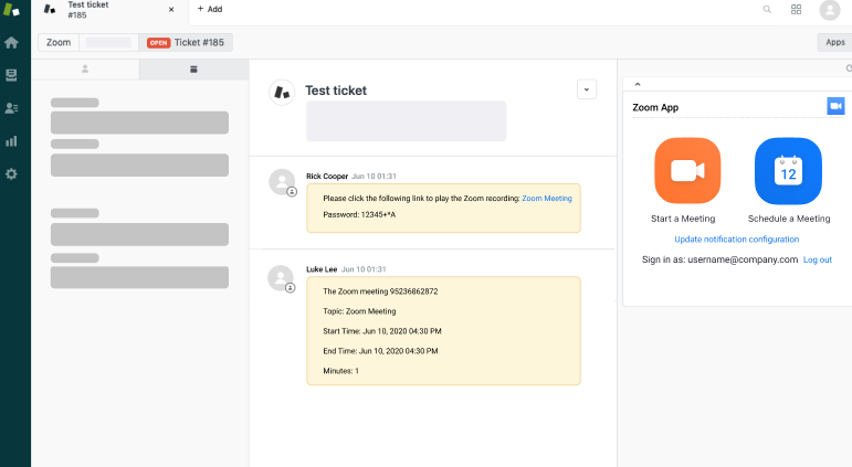 Zoom and Zendesk<sup>®</sup> Support Integration [Zoom and Zendesk<sup>®</sup> Support App Integration. Schedule and Launch Video Calls and Web Conferences. Post their details as a Ticket internal note and access their recordings from there]